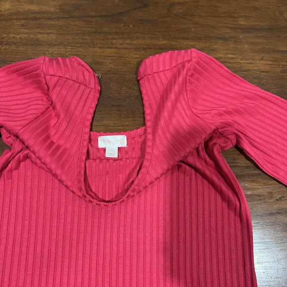 Decree Top Women’s‎ Medium Hot Pink Short Sleeve Scoop Neck Ribbed Stretch Top - Picture 6 of 14